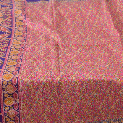 Sanskriti Vintage Sarees From India Pink Pure Silk Print Sari 5+yd Craft Fabric