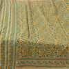 Sanskriti Vintage Sarees Green/Blue 100%Pure Silk Printed Sari 5+yd Craft Fabric