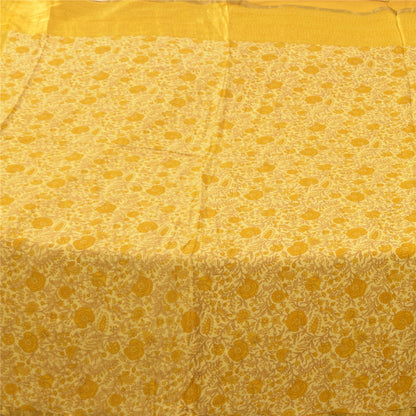 Sanskriti Vintage Sarees Yellow 100% Pure Silk Printed Sari 5+yd Craft Fabric