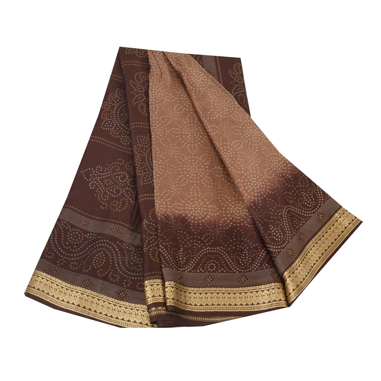 Sanskriti Vintage Sarees Shades Of Brown Pure Silk Print Sari 5+yd Craft Fabric