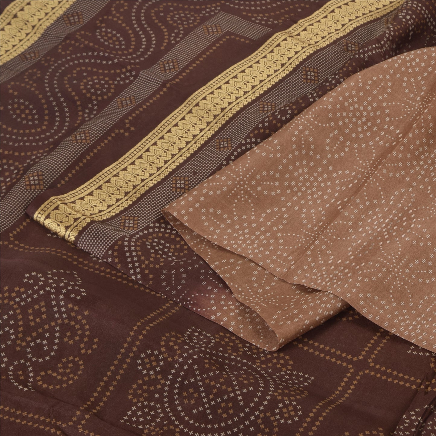 Sanskriti Vintage Sarees Shades Of Brown Pure Silk Print Sari 5+yd Craft Fabric