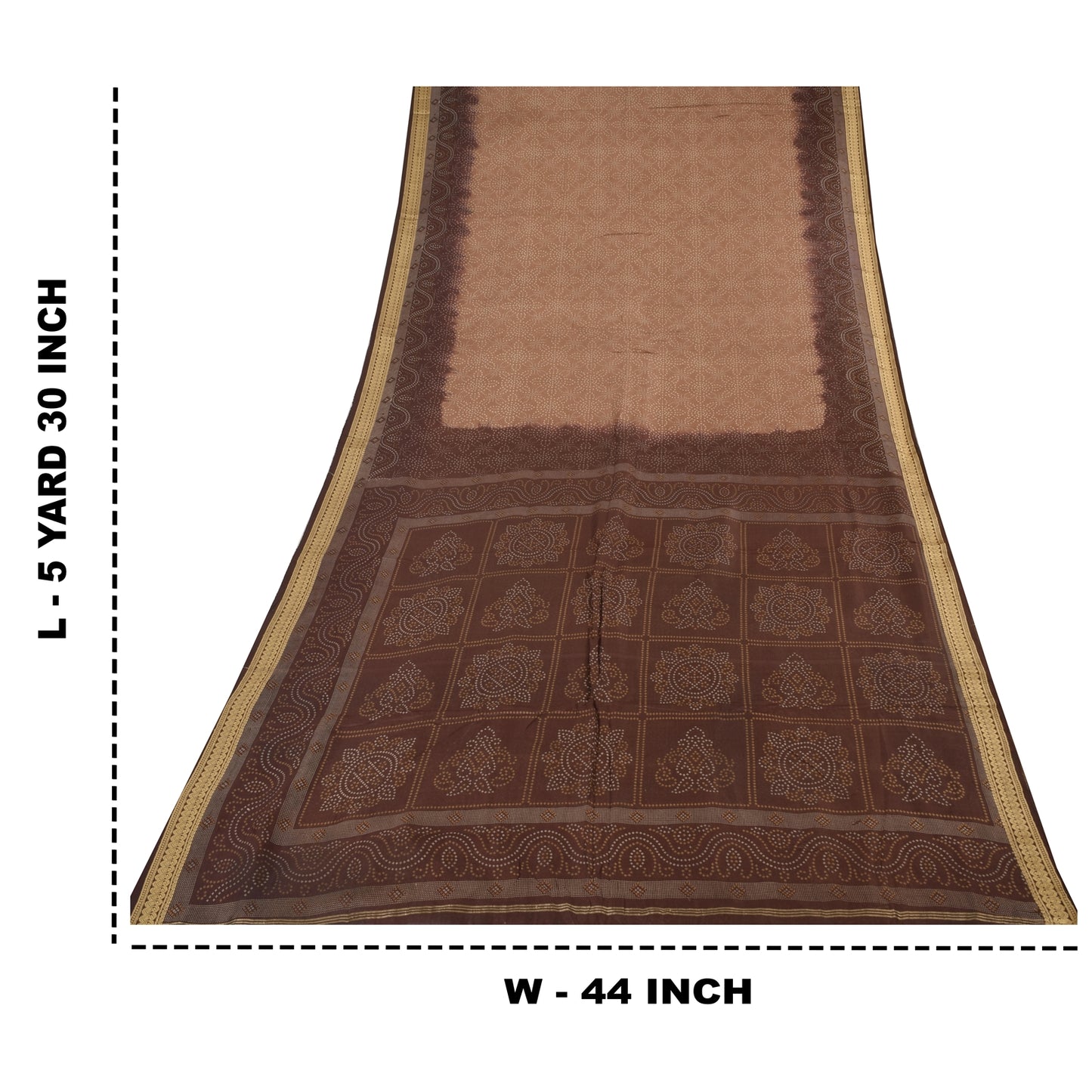 Sanskriti Vintage Sarees Shades Of Brown Pure Silk Print Sari 5+yd Craft Fabric