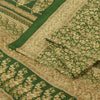 Sanskriti Vintage Sarees Green Indian Pure Silk Printed Sari 6+yd Craft Fabric