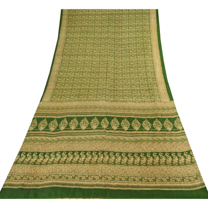 Sanskriti Vintage Sarees Green Indian Pure Silk Printed Sari 6+yd Craft Fabric