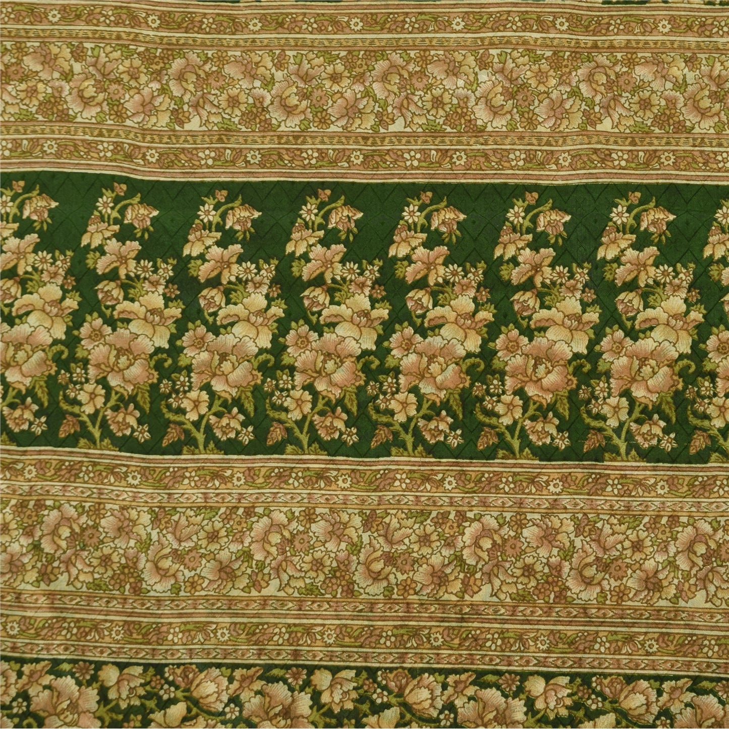 Sanskriti Vintage Sarees Green Indian Pure Silk Printed Sari 6+yd Craft Fabric