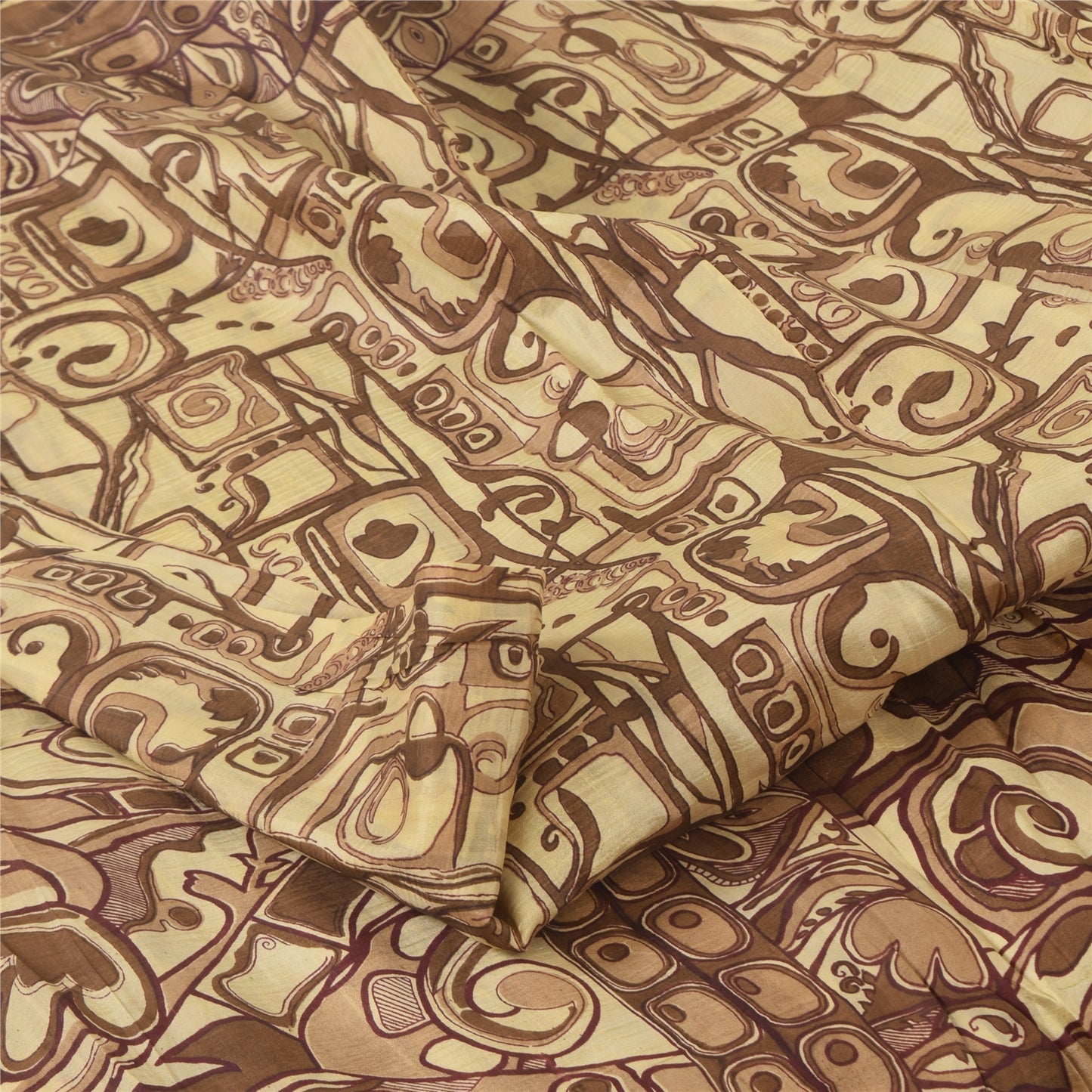 Sanskriti Vintage Sarees Shades Of Brown Pure Silk Print Sari 6+yd Craft Fabric