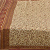 Sanskriti Vintage Sarees Ivory/Red 100% Pure Silk Printed Sari 6+yd Craft Fabric