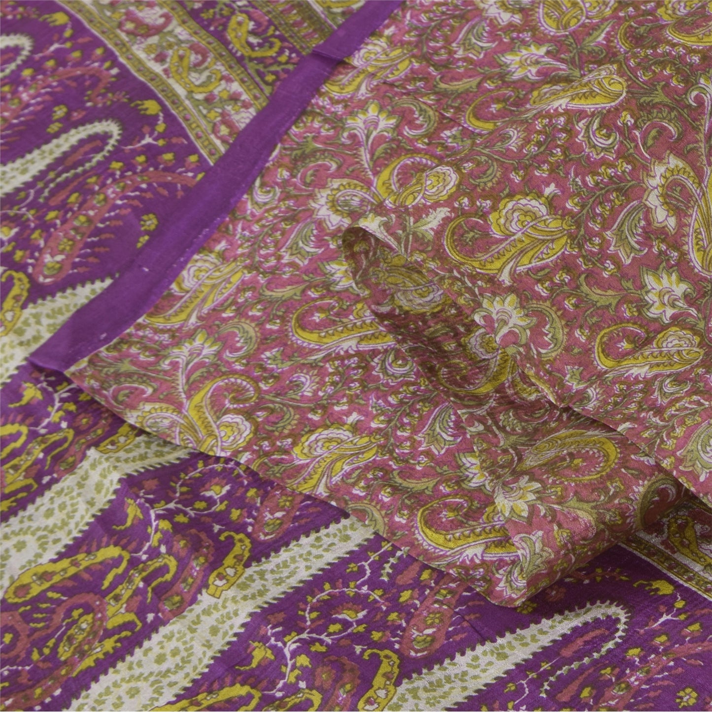 Sanskriti Vintage Sarees Purple Indian Pure Silk Printed Sari 5+yd Craft Fabric