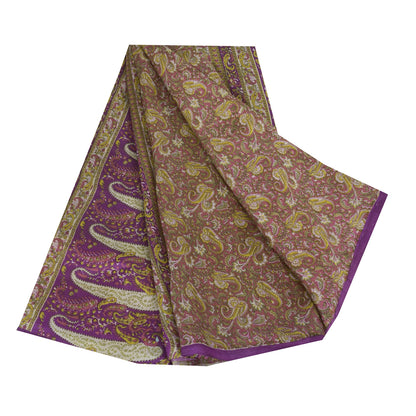 Sanskriti Vintage Sarees Purple Indian Pure Silk Printed Sari 5+yd Craft Fabric