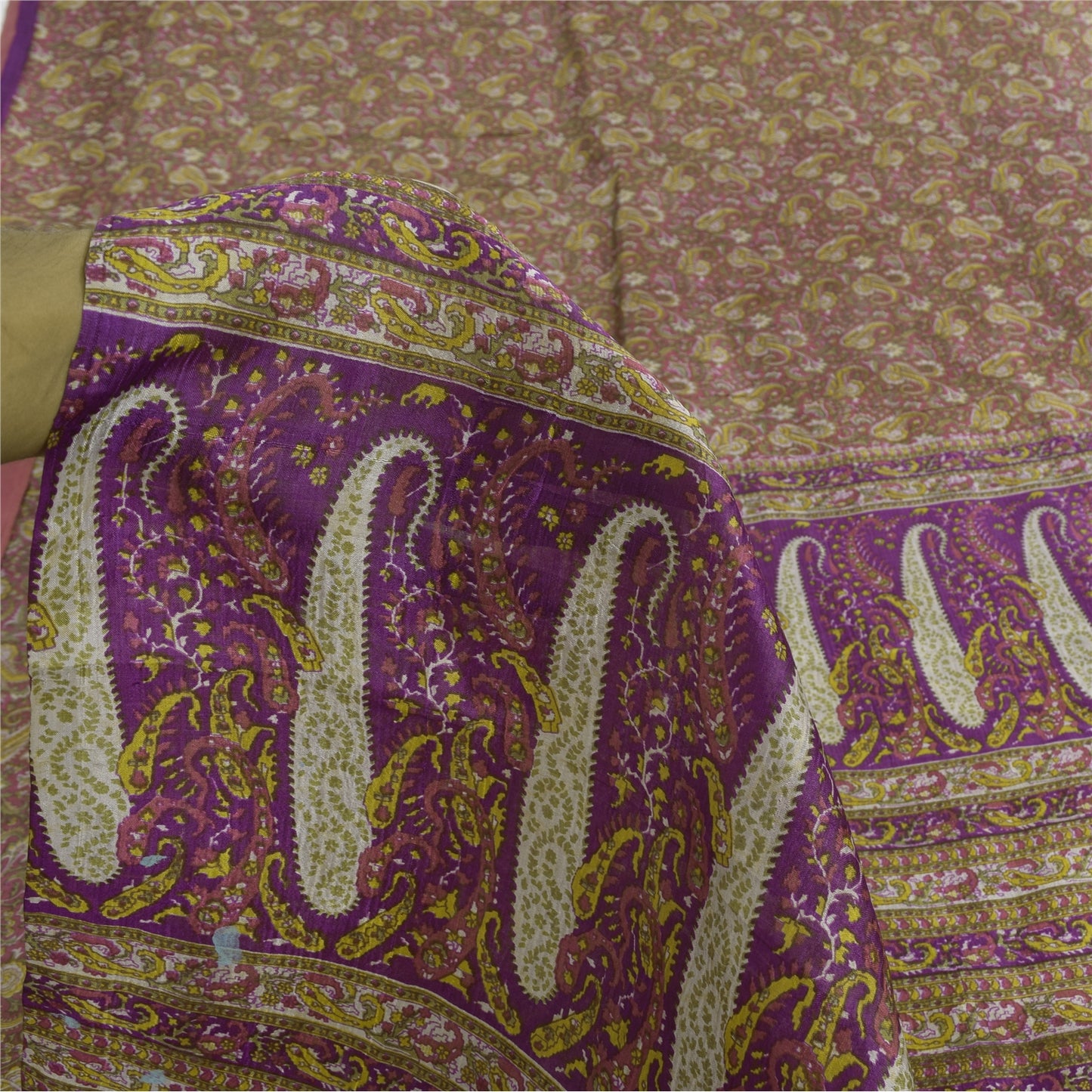 Sanskriti Vintage Sarees Purple Indian Pure Silk Printed Sari 5+yd Craft Fabric