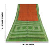 Sanskriti Vintage Sarees Orange/Green Pure Silk Printed Sari 5+yd Craft Fabric