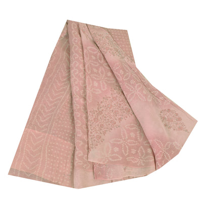 Sanskriti Vintage Sarees Pink Bandhani Work Pure Georgette Sari 5+yd Soft Fabric