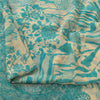 Sanskriti Vintage Sarees Blue/Cream Pure Silk Printed Sari 6+yd SoftCraft Fabric