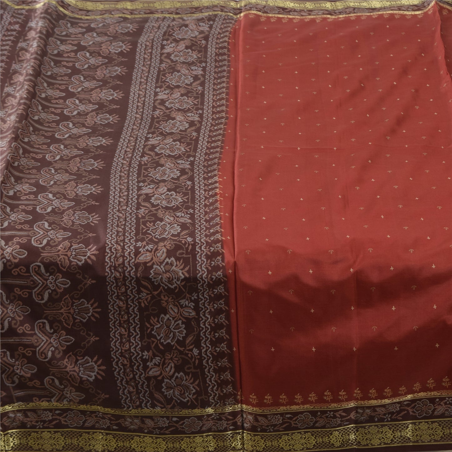 Sanskriti Vintage Sarees Red/Brown 100% Pure Silk Printed Sari 6+yd Craft Fabric