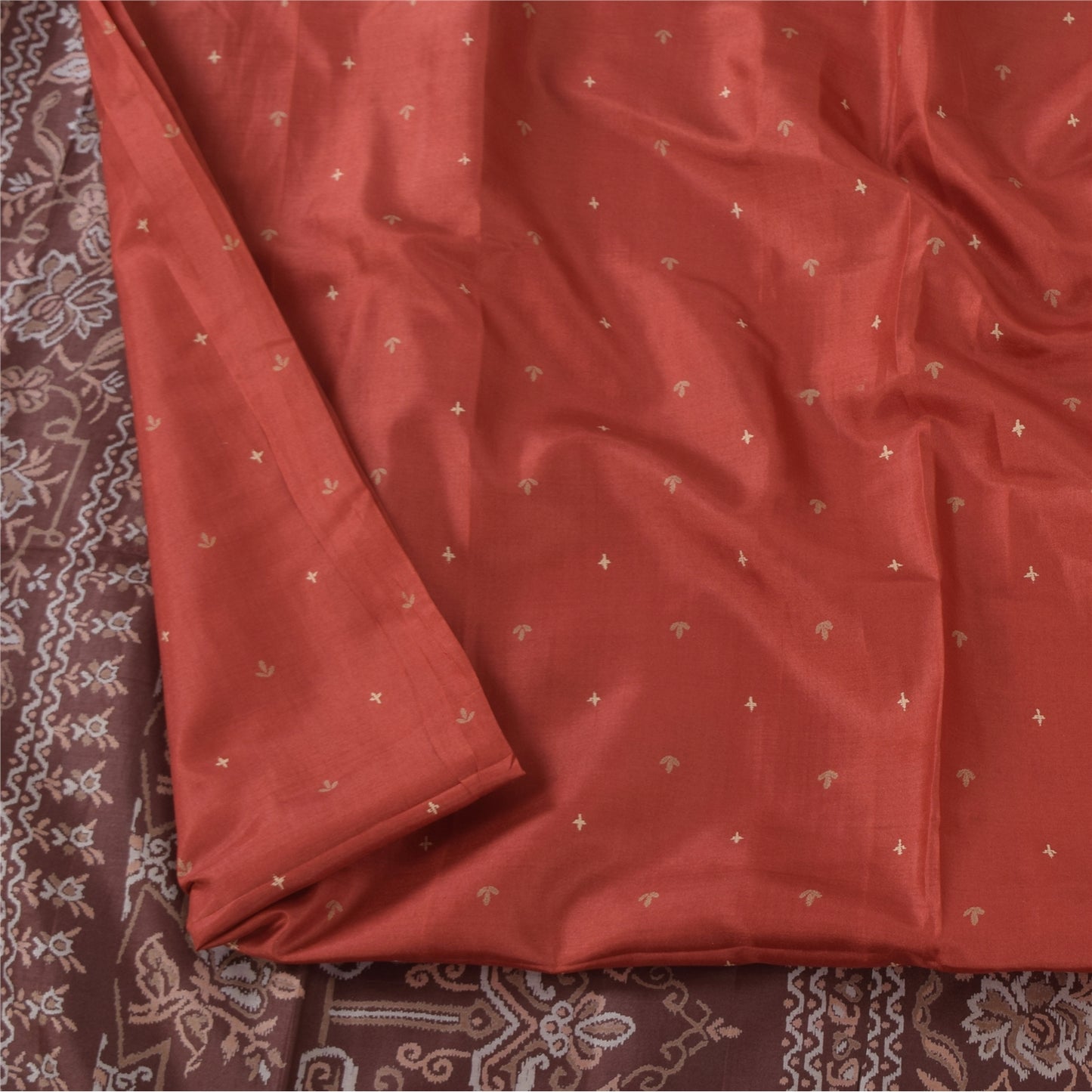 Sanskriti Vintage Sarees Red/Brown 100% Pure Silk Printed Sari 6+yd Craft Fabric