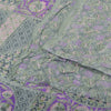 Sanskriti Vintage Sarees Green/Purple Pure Silk Printed Sari 6+yd Craft Fabric