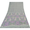 Sanskriti Vintage Sarees Green/Purple Pure Silk Printed Sari 6+yd Craft Fabric