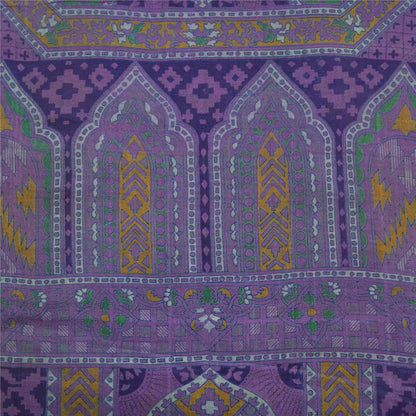 Sanskriti Vintage Sarees Purple 100% Pure Silk Printed Sari 5+yd Craft Fabric