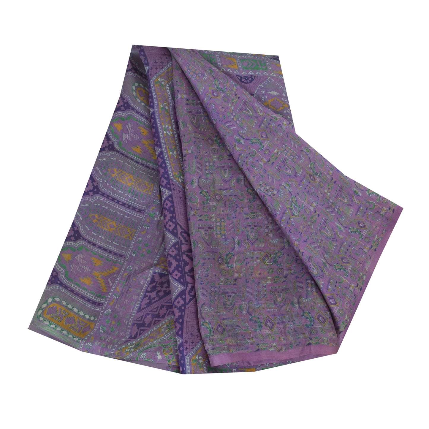 Sanskriti Vintage Sarees Purple 100% Pure Silk Printed Sari 5+yd Craft Fabric