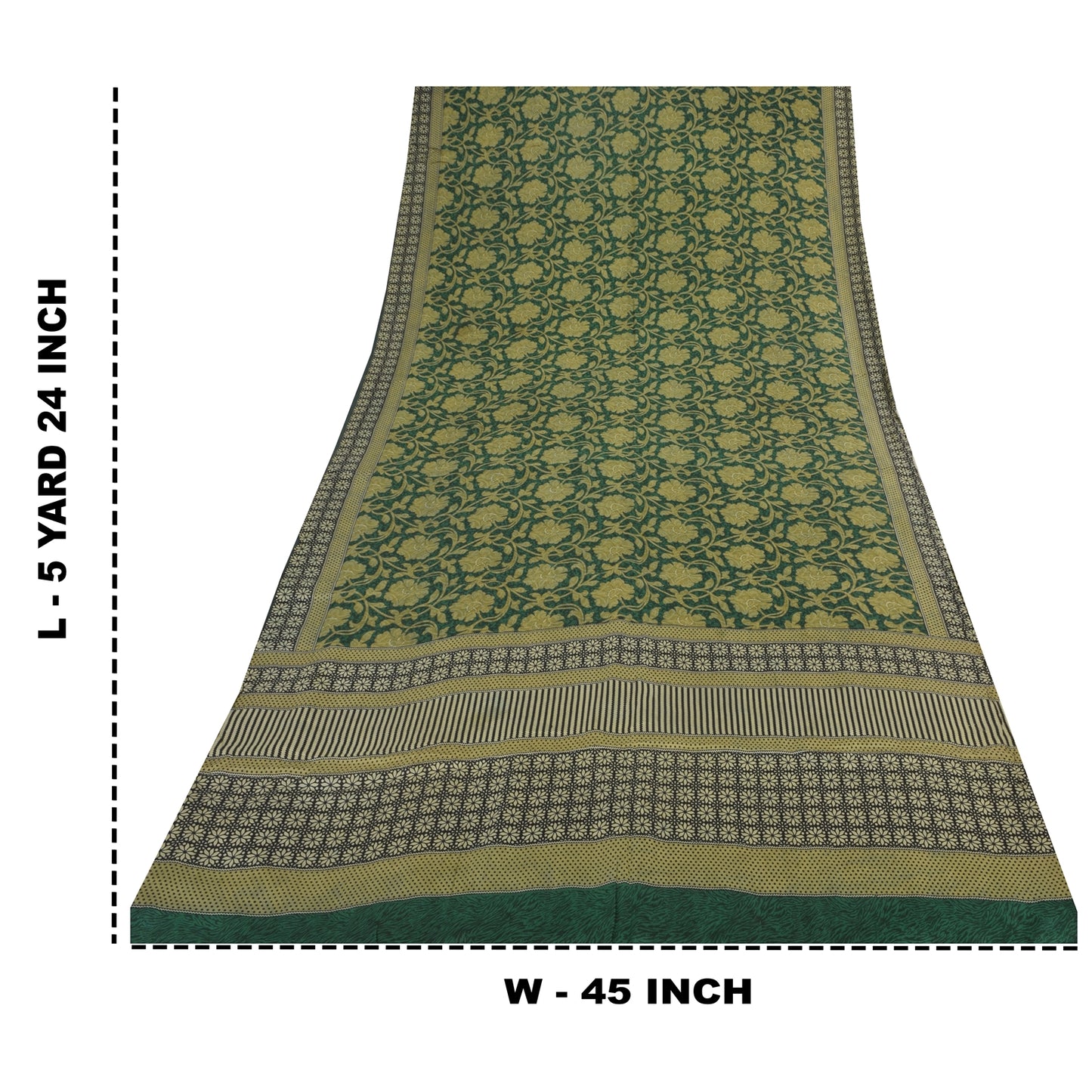 Sanskriti Vintage Sarees Indian Green Pure Silk Printed Sari 5+yd Craft Fabric