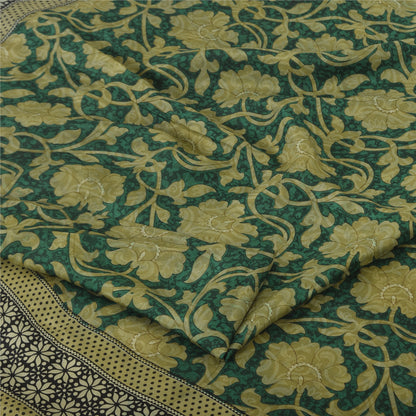 Sanskriti Vintage Sarees Indian Green Pure Silk Printed Sari 5+yd Craft Fabric