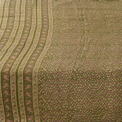 Sanskriti Vintage Sarees Indian Green Pure Silk Printed Sari 5+yd Craft Fabric