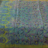 Sanskriti Vintage Sarees Blue Woven BorderPure Silk Print Sari 5+yd Craft Fabric