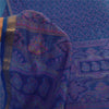 Sanskriti Vintage Sarees Blue Zari Border Pure Silk Print Sari 5+yd Craft Fabric