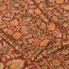 Sanskriti Vintage Sarees Dark Red Pure Silk Floral Print Sari 5+yd Craft Fabric