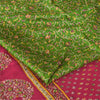 Sanskriti Vintage Sarees Green 100% Pure Silk Printed Sari 6+yd Craft Fabric