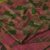 Sanskriti Vintage Sarees Pink/Green Zari Border Pure Silk Print Sari 6+yd Fabric