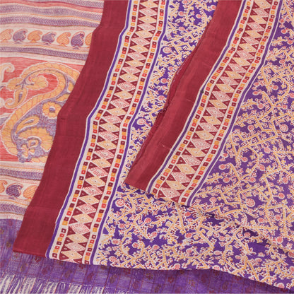 Sanskriti Vintage Sarees Purple 100% Pure Silk Printed Sari 5+yd Craft Fabric