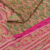 Sanskriti Vintage Sarees Green/Pink Pure Silk Printed Sari 6+yd Craft Fabric