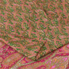 Sanskriti Vintage Sarees Green/Pink Pure Silk Printed Sari 6+yd Craft Fabric