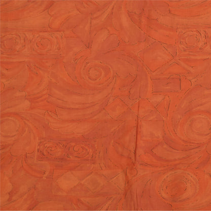 Sanskriti Vintage Sarees Orange Pure Silk Floral Printed Sari 6+yd Craft Fabric