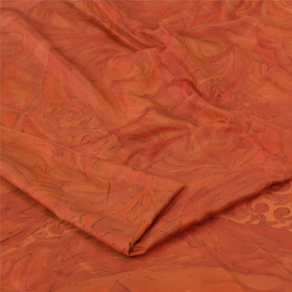 Sanskriti Vintage Sarees Orange Pure Silk Floral Printed Sari 6+yd Craft Fabric