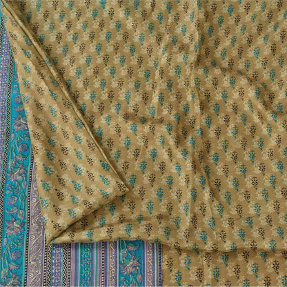 Sanskriti Vintage Sarees Green Indian Pure Silk Printed Sari 5+yd Craft Fabric