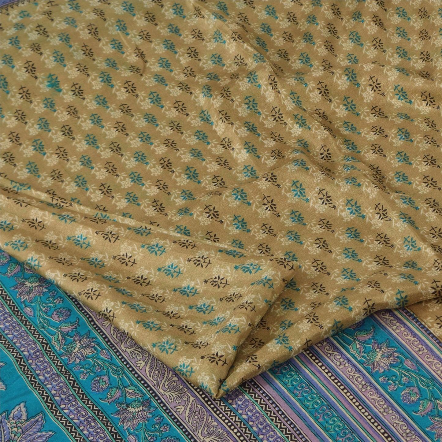 Sanskriti Vintage Sarees Green Indian Pure Silk Printed Sari 5+yd Craft Fabric