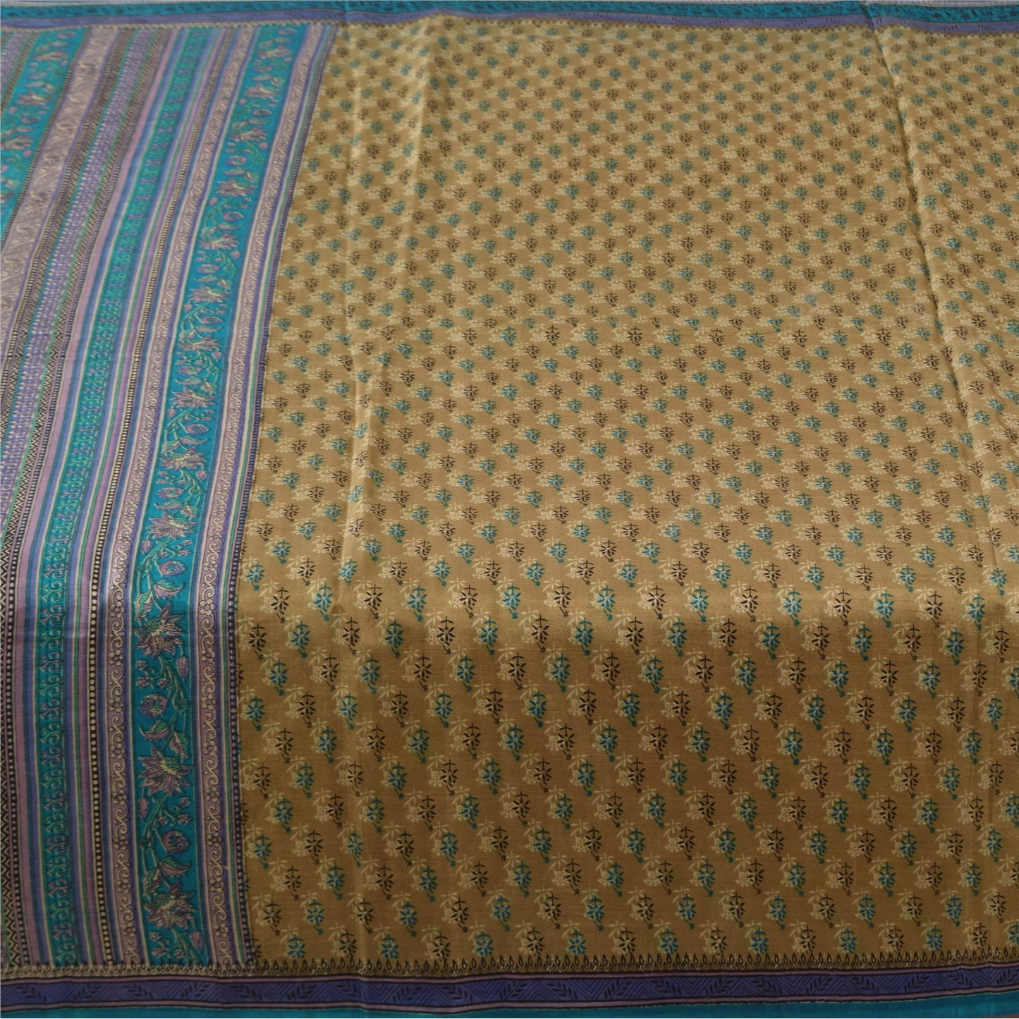 Sanskriti Vintage Sarees Green Indian Pure Silk Printed Sari 5+yd Craft Fabric