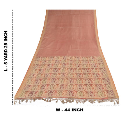 Sanskriti Vintage Sarees Pink Baluchari Woven Pure Silk Sari 5+yd Craft Fabric