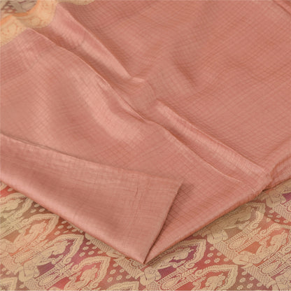 Sanskriti Vintage Sarees Pink Baluchari Woven Pure Silk Sari 5+yd Craft Fabric