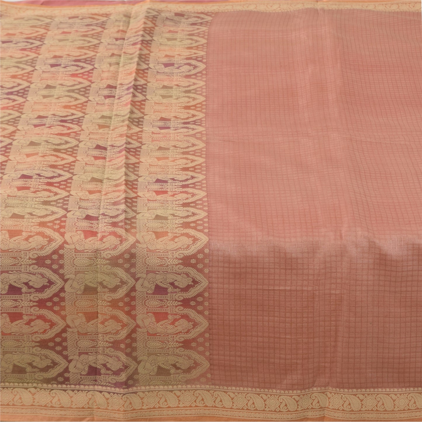 Sanskriti Vintage Sarees Pink Baluchari Woven Pure Silk Sari 5+yd Craft Fabric