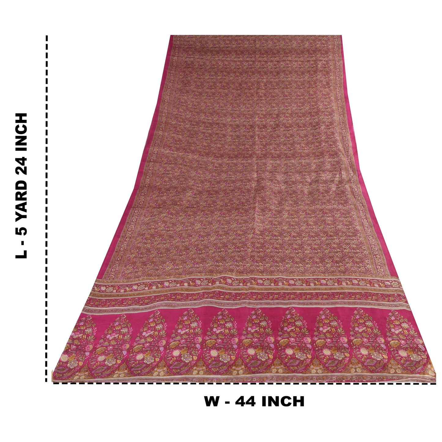 Sanskriti Vintage Sarees From India Pink Pure Silk Print Sari 5+yd Craft Fabric