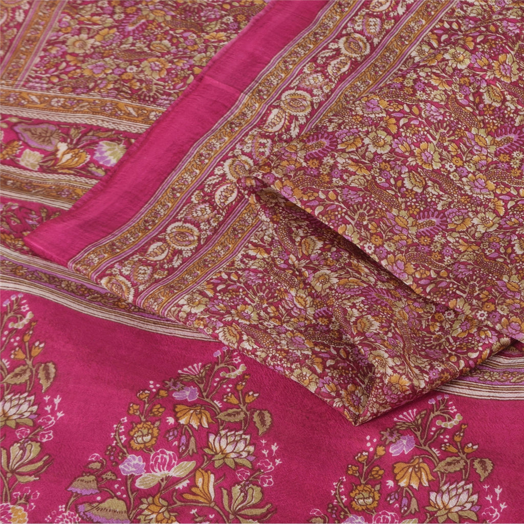 Sanskriti Vintage Sarees From India Pink Pure Silk Print Sari 5+yd Craft Fabric