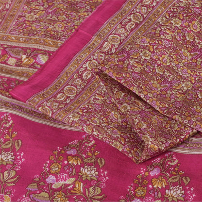 Sanskriti Vintage Sarees From India Pink Pure Silk Print Sari 5+yd Craft Fabric