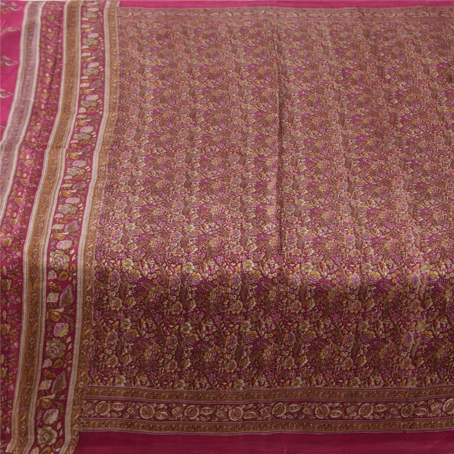 Sanskriti Vintage Sarees From India Pink Pure Silk Print Sari 5+yd Craft Fabric