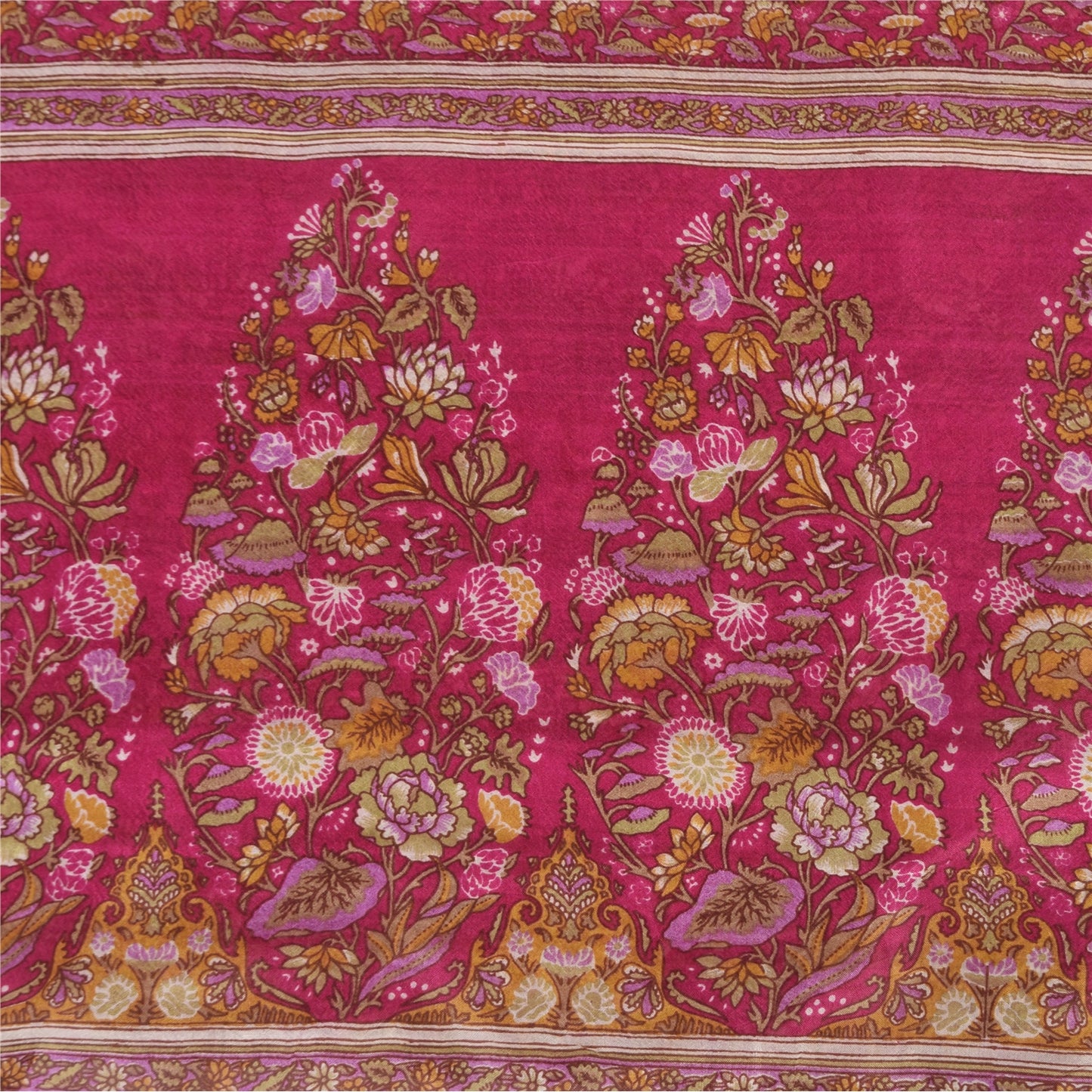 Sanskriti Vintage Sarees From India Pink Pure Silk Print Sari 5+yd Craft Fabric