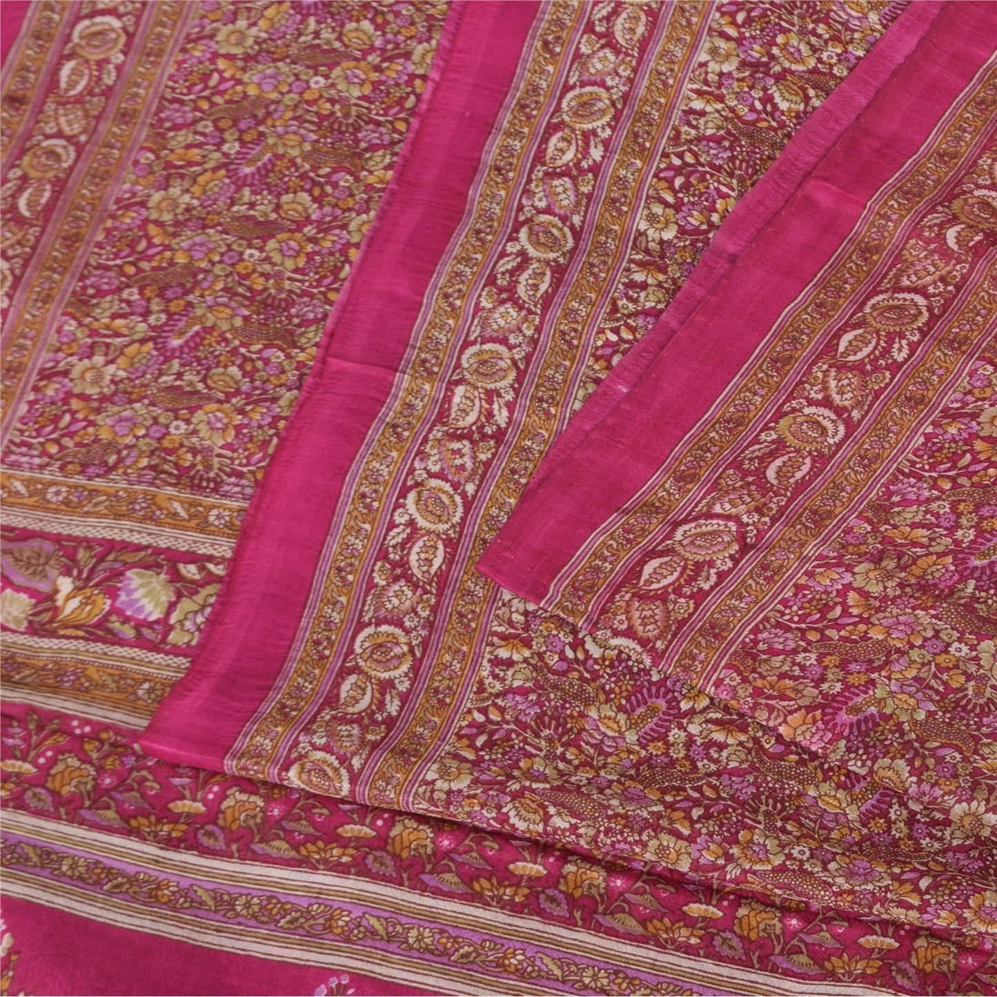 Sanskriti Vintage Sarees From India Pink Pure Silk Print Sari 5+yd Craft Fabric