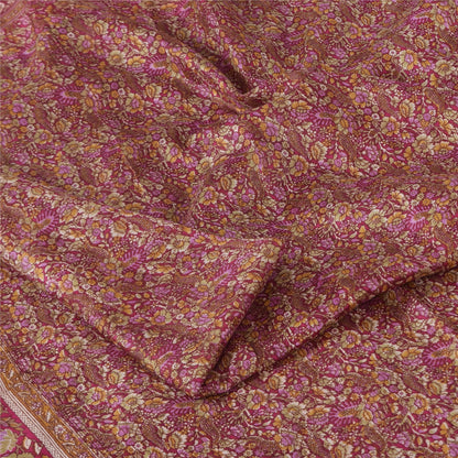 Sanskriti Vintage Sarees From India Pink Pure Silk Print Sari 5+yd Craft Fabric