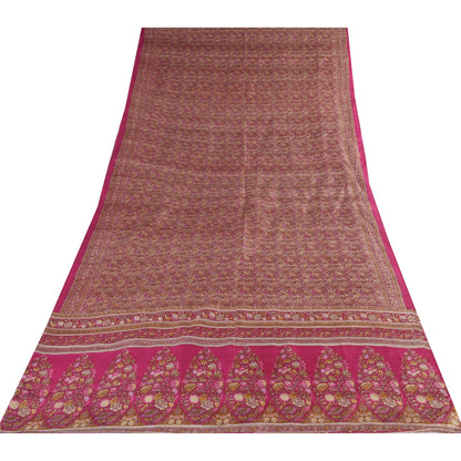 Sanskriti Vintage Sarees From India Pink Pure Silk Print Sari 5+yd Craft Fabric